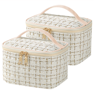 TengYue 小香風梳妝旅遊收納包, 簡約風設計 大容量收納 輕巧好攜帶 Set 2入, 20 x 14.5 x 13cm, 米色