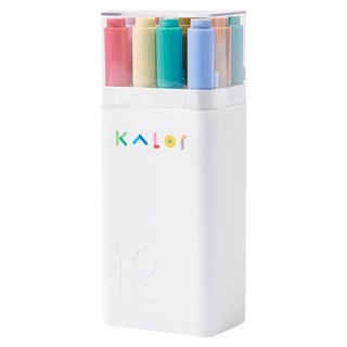 KaCO KALOr 方頭圓頭兩用粗細色彩馬克筆 可收納型筆筒 油性防水墨水 高密度纖維筆頭 安全透氣筆孔, 1組, 12色
