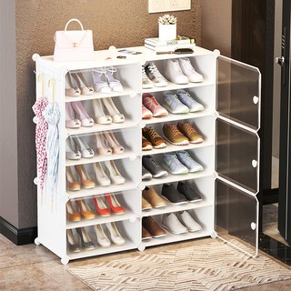 多功能組合鞋櫃 側開式2列8層+頂部置物架 內隔2層鞋櫃, 白色, 1組