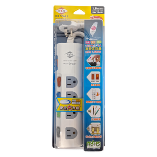 WeiTien 威電 過載斷電5開4座電源線組 1.8M(6尺) 125VAC 15A MAX 1,650W, 白色, 1個