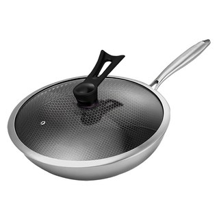 七層複合金304不鏽鋼不沾炒鍋 德國鈦黑全覆蓋蜂巢紋 含玻璃蓋, 34cm, 1個