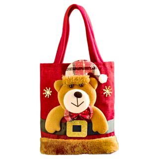 聖誕手提袋, 絨布/麻布/纖維棉材質, 超大容量交換禮物首選, 聖誕小熊, 20x20cm