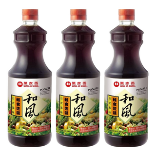 萬家香 和風輕食佐醬, 100%天然豆麥醬油, 無油零脂肪沙拉醬, 1L, 3瓶