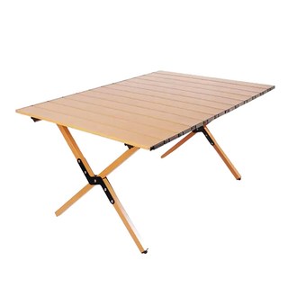 理享家 高碳鋼加厚折疊戶外露營桌, 原木色
