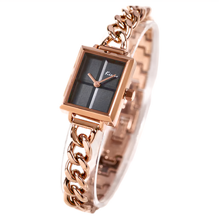 KIMIO 美好祝福簡約方塊方形鍊帶手錶 立體方磚設計, 黑面玫金帶