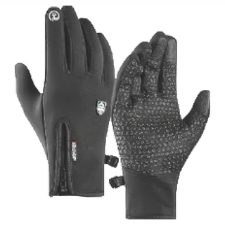 冬季防寒手套，內裡刷毛保暖，PU材質防滑觸屏，防風防水, L, 黑色