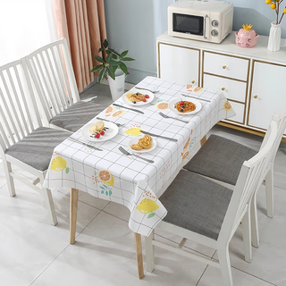 清新北歐風防水桌布 PVC材質 防潑水 防油 防塵 荷包蛋/冰淇淋/檸檬/綠麋鹿/灰格英文/白格子/淺褐色格子, 180 x 137cm, 1條