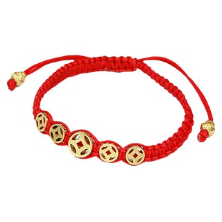 五行開運 約5.1g(贈白水晶碎石) 纖維繩、銅鍍金 台灣產, 母招財金紅線手鍊, 1條