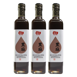 龍宏 黑麻油 100%芝麻油 重焙初榨黑麻油 無添加, 500ml, 3瓶
