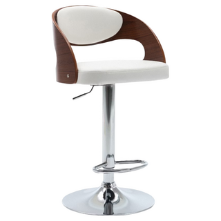 E-home Izra伊澤拉曲木PU可調式吧檯椅, W47.5*D48*H86-107cm, 360°旋轉, 防潑水PU皮椅面, 白色, 1個