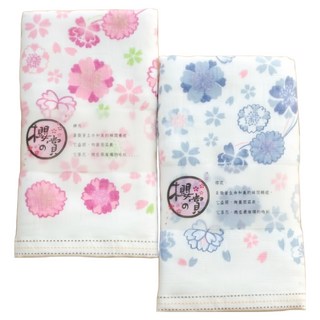 SHING LONG TEXTILE 台灣興隆毛巾 煙火櫻花紗布毛巾 精梳棉, 粉色 + 藍色, 2條
