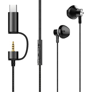 Songwin 尚之宇 Type C 3.5mm雙接頭不入耳有線耳機, 黑色, PHC500