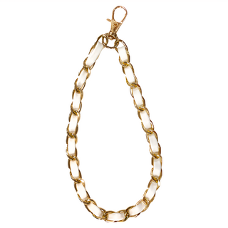 Timo 小香風 多功能皮革金屬短鍊, 手機掛飾/包包吊飾/鑰匙圈, 約19cm, 白色, 1條