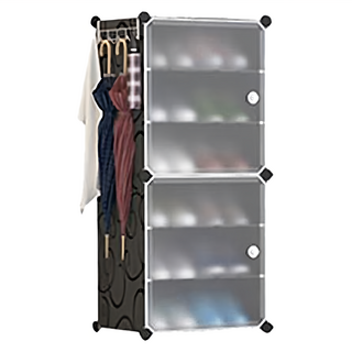 側開式 1列6層 組合鞋櫃 鞋架 黑色, 1組