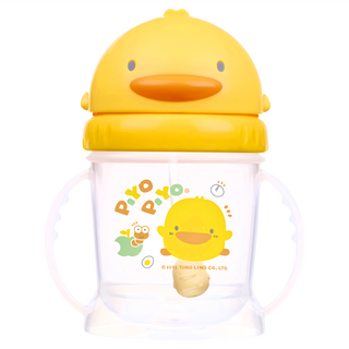 PiYOPiYO 自動吸管PP滑蓋練習杯 360度自動吸管 柔軟矽膠材質吸嘴 易抓握手把, 黃色, 250ml, 1個