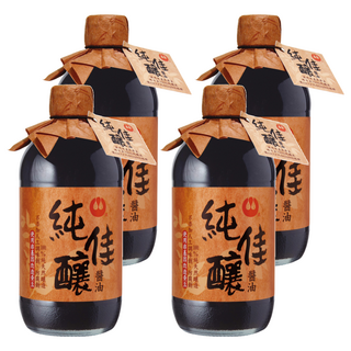 萬家香 純佳釀醬油, 100%純釀造, 不使用非基因改造黃豆, 不添加防腐劑, 450ml, 4瓶