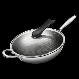 KNF 康尼菲 304不鏽鋼蜂巢不沾炒鍋 蜂巢方格懸浮設計 耐腐蝕 導熱迅速均勻, 34cm, 1組
