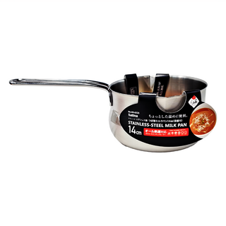 PEARL LIFE 珍珠金屬 日本製不鏽鋼單柄牛奶鍋 有刻度 長28cm 最大底徑14.5cm 高9.5cm 320g 1.1L, 14cm, 銀色, 1個