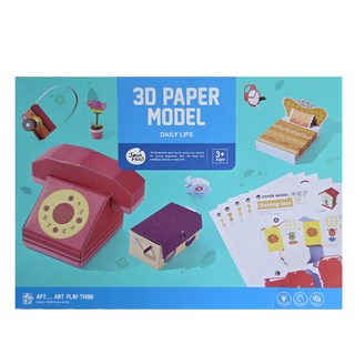 Joan Miro 兒童3D手作益智立體折紙套裝 美國白卡紙 易黏易拆 安全紙模 不用剪刀, 多色, 1組