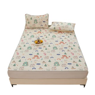 寢室安居 冰絲涼感乳膠涼蓆墊, 森友會 米白色, 涼墊 + 枕套 2個