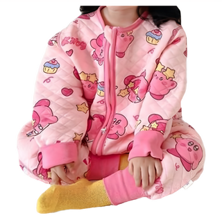 星之卡比兒童款秋冬全棉質無痕三層保暖防踢被 羅紋袖口褲口設計