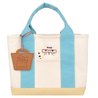 kUSUgURU JAPAN 日本眼鏡貓 kUSUgURU JAPAN 日本眼鏡貓 NEKOZAWA貓澤系列 分層收納設計手提托特包 附皮質造型掛飾, 藍色