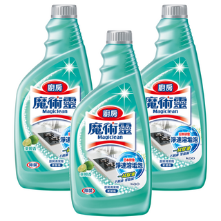 Kao 花王 Magiclean 魔術靈 廚房清潔劑 萊姆香 更替瓶 一拭除油 快速溶解泡沫, 500ml, 3瓶