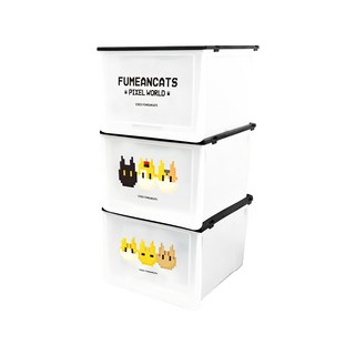 收納王妃 黃阿瑪的後宮生活 防塵收納鞋盒3入組 33 x 26.5 x 21.5cm, 像素貓貓 白色 + 黑色, 1組