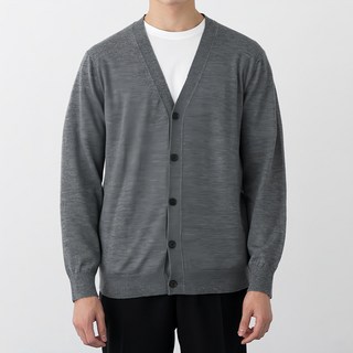 CARET 男款 素色開襟針織衫, L~XL, 灰色