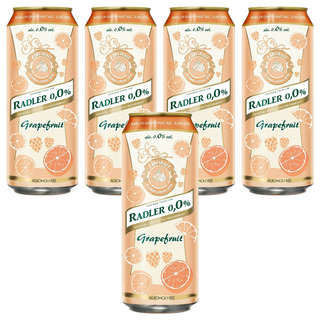 RADLER 萊德 0.0%無酒精啤酒風味飲, 葡萄柚, 天然釀造,保留啤酒花風味, 繽紛馬卡龍色調, 500ml, 5罐