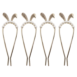 理享家 造型U型髮簪 造型款兔耳珍珠4件組