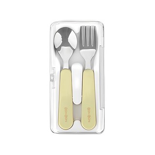 Dailylike 兒童不鏽鋼餐具組 湯匙+叉子, 酪梨綠, 1組