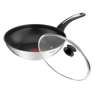 Tefal 特福 精靈複合 不鏽鋼系列 不沾鍋炒鍋 + 玻璃蓋 電磁爐適用, 28cm, 1組