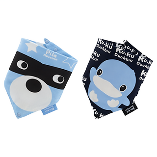 KU.KU Duckbill 酷咕鴨 三角扣帶領巾 水漾雙星 嬰兒領巾 口水巾 圍兜, 2入, 1組, 3-24個月