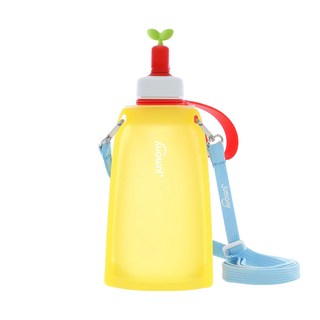 sillymann 100%兒童便攜捲式鉑金矽膠水瓶 - 300ml, 檸檬黃, 1個