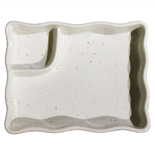 美濃燒 附格皿 日本製造 15.5 x 11.5 x 2.8 cm 容量240 mL 陶瓷材質, 藍邊浪紋, 1個