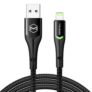 Mcdodo 麥多多 偉麗雙LED線 iPhone, LED指示燈, SR加長加固保護, 尼龍編織線, 1.2m, 黑色, 1條