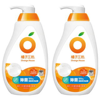 Orange House 橘子工坊 溫和除菌碗盤洗滌液 蔬果奶瓶適用, 650ml, 2瓶