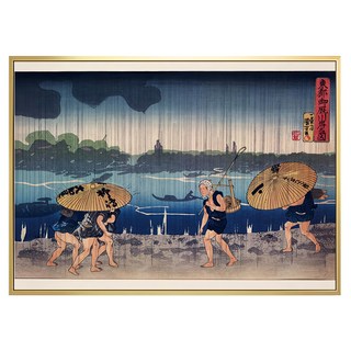 Boluo 菠蘿選畫所 暴雨下沿著海邊撐傘行走的人們, 40 x 30cm, 金色