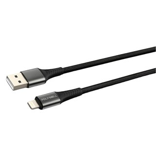 POLYWELL USB-A To Lightning 編織充電線 適用iPhone PW15-W45-A300, 0.5m, 黑色, 1條