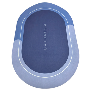 FANCY LIFE 硅藻泥地墊 橢圓款 深海藍 浴室地墊, 58 x 38cm, 1個