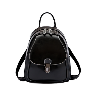 真皮油蠟牛皮女士小型雙肩包後背包女包 手提/肩背/後背, 黑色, 27 x 22 x 9.5cm