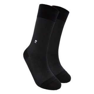 Pierre Cardin 皮爾卡登 男款 英倫雙紗刺繡 立體雙紗編織 止滑 輕薄舒適 彈性束口 造型轉印 紳士襪, 黑色, 單一尺寸