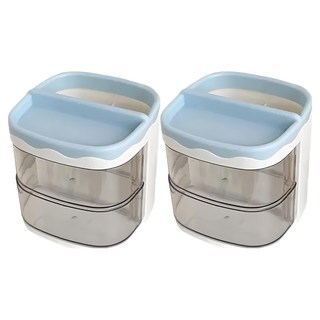 超可愛 桌上雙層旋轉筆筒, 藍色, 2個