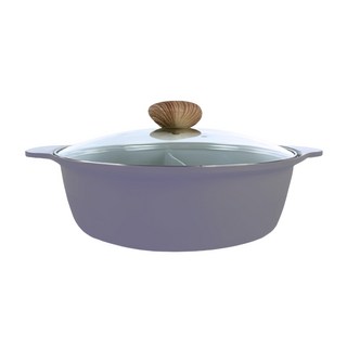 NEOFLAM 陶瓷不沾鑄造鴛鴦鍋 IH適用 含玻璃蓋, 28cm, 莫蘭迪紫, 1組