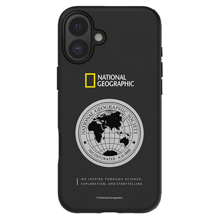 NatGeo Metal Deco 地球徽章 手機保護殼, iPhone 16 Plus, Black
