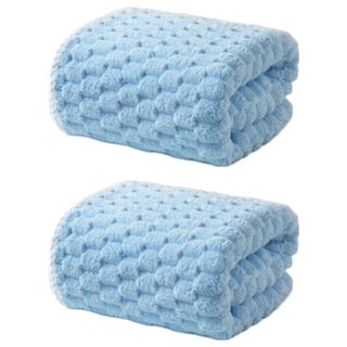 雲朵絨浴巾, 格紋, 加大加厚, 柔軟親膚, 吸水速乾, 掛勾設計, 藍色, 2條