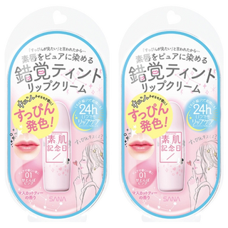 SANA 莎娜 素肌記念日 裸漾輕甜潤唇膏 蜜桃粉, 01爛漫粉紅, 32g, 2支