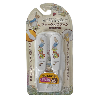 EDISON mama KJC 嬰幼兒學習餐具組, 叉子 + 湯匙 + 收納盒, 彼得兔, 1組