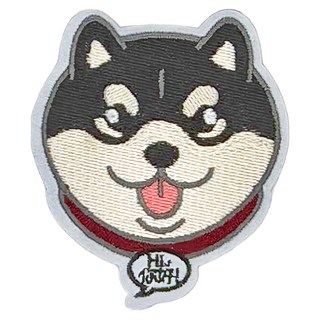 Hi 你好 刺繡貼紙 - 黑柴 動物系列 自黏背膠, 1張